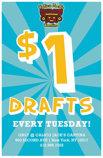 Calico Jack's NYC Tuesdays $1 drafts at Calico Jack's