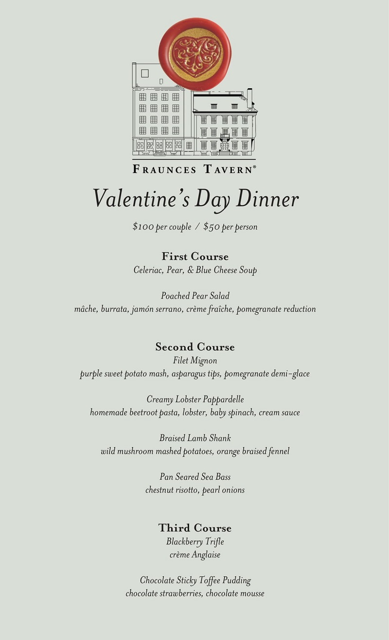 Fraunces Tavern Valentine's Day menu