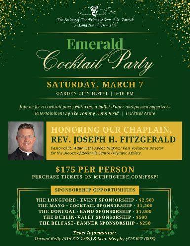 Friendly Sons of St. Patrick on Long Island Emerald Cocktail Party